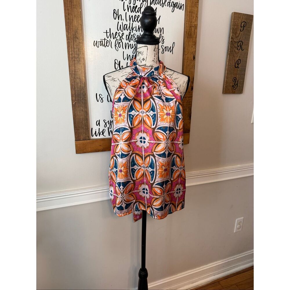Rachel Zoe Women's Floral Halter Bow Tie Sleeveless Blouse Multicolor Medium